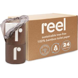 Reel Premium Toilet Paper - 24 Rolls of Toilet Paper - 3-Ply Made From Tree-Free - Zero Plastic Packaging, Septic Safe