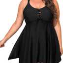 NIeyook Womens Plus Size Tankini Swimsuit 2025 Two Piece Tummy Control Bathing Suits for Women Swim Dress with Shorts (Black), 14Plus