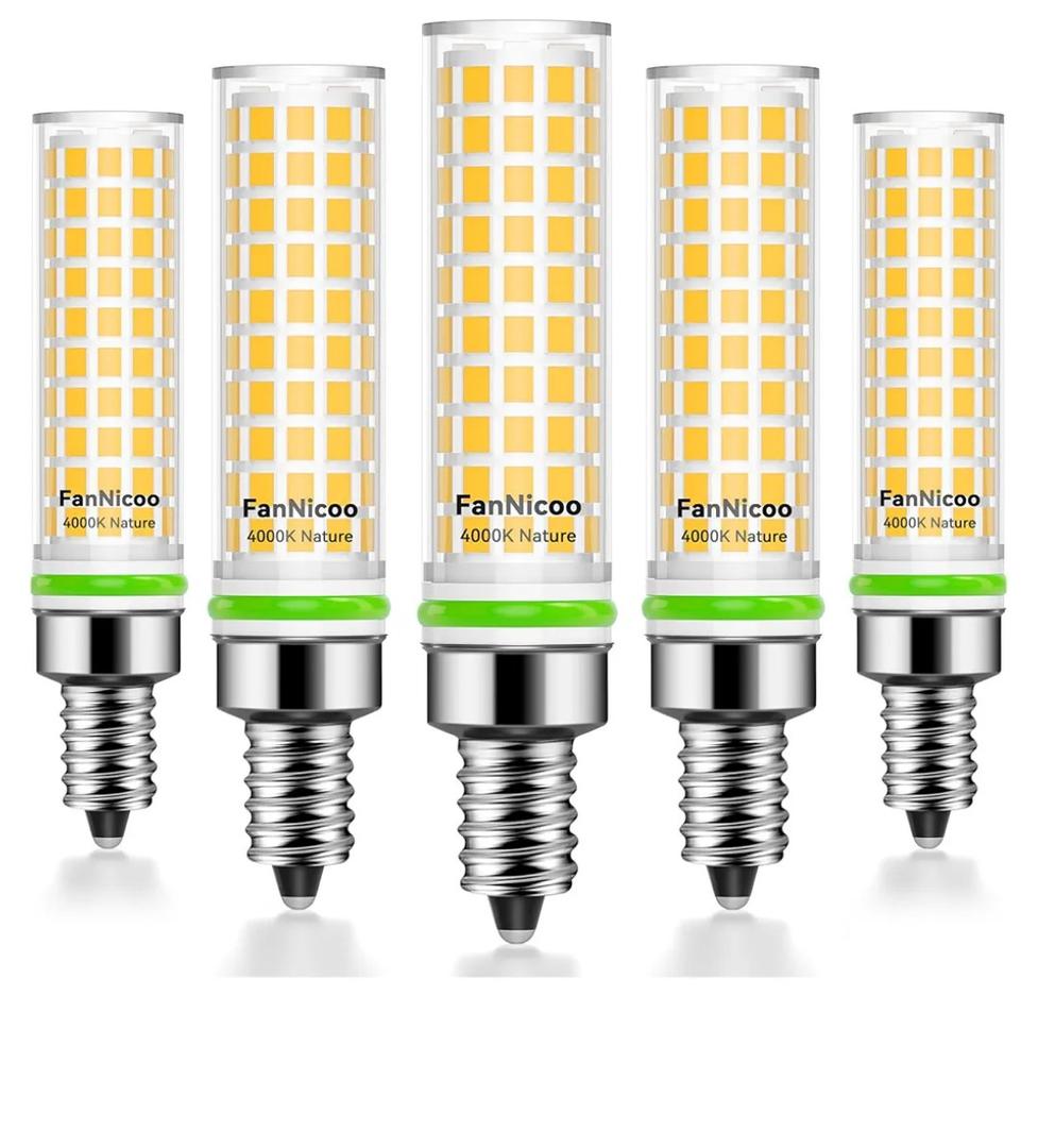 E12 LED Bulb 100w Equivalent 1200lm 4000K Led Candelabra Bulbs Natural White 10W T6 C7 Candle Light Bulbs for Ceiling Fan Pendant Lighting Salt Lamp Non-dimmable(5Pack)