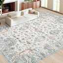 XLUEZ Area Rug 9x12 Living Room Rug, Machine Washable Vintage Distressed Boho Area Rug Non-Slip Soft Low Pile Large Indoor Rugs for Bedroom Kitchen Dining Room Office(Brown Green,9'x12')
