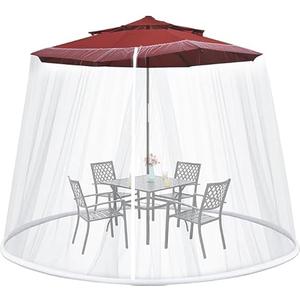 Moutosne 9-11 FT Umbrella Net for Outdoor Umbrella, Universal Hanging Mosquito Net for Patio,Polyester Mesh Umbrella Screen for Patio Tables with Zipper(White)