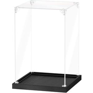 JUJOMAT Acrylic Display Case for Collectibles Clear Acrylic Display Box for Lego Action Figures Doll Hobby, Dustproof Stackable Storage Case, Assembly Required, Black Base (8 x 8 x 12 inches)