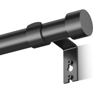 Adjustable Curtain Rods for Windows 16 to 75'', Cylindrical End Cap, 1-Inch-Diameter, Black