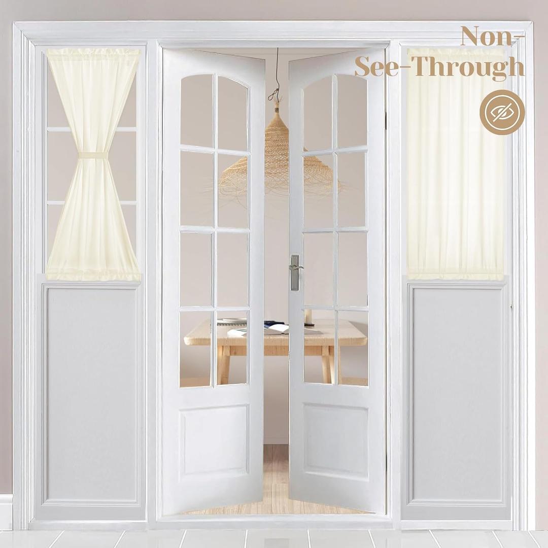HOMEIDEAS Non-See-Through French Door Curtains Set of 2 for Front Door, Light Filtering Privacy Semi Sheer Window Curtains with Rod Pocket and Tie Back, Light Grey, 26W X 40L Inch (26"W x 40"L (Pack of 2))