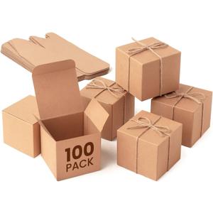 Juvale Brown Gift Boxes with Lids, 100 Pack Durable Kraft Paper Favor Boxes, Easy to Assemble Square Boxes for Bridesmaid Proposals, Candles, Cookies, Candy, and Small Gifts - 2x2x2 Inch