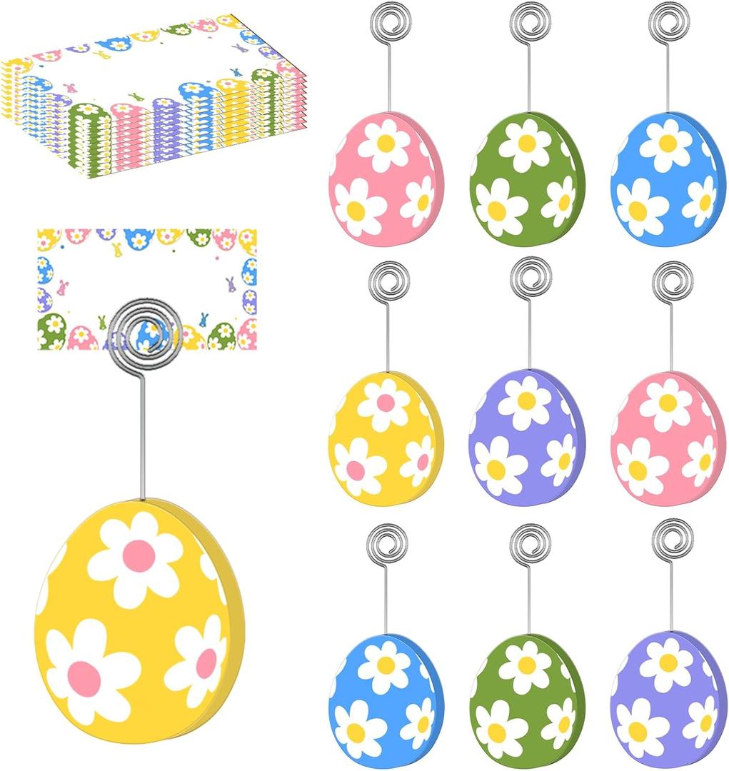 10 Pcs Easter Place Card Holder Stand Wooden Egg Card Holders with Name Cards Easter Table Decorations for Party Dinner Indoor Tabletop Decor