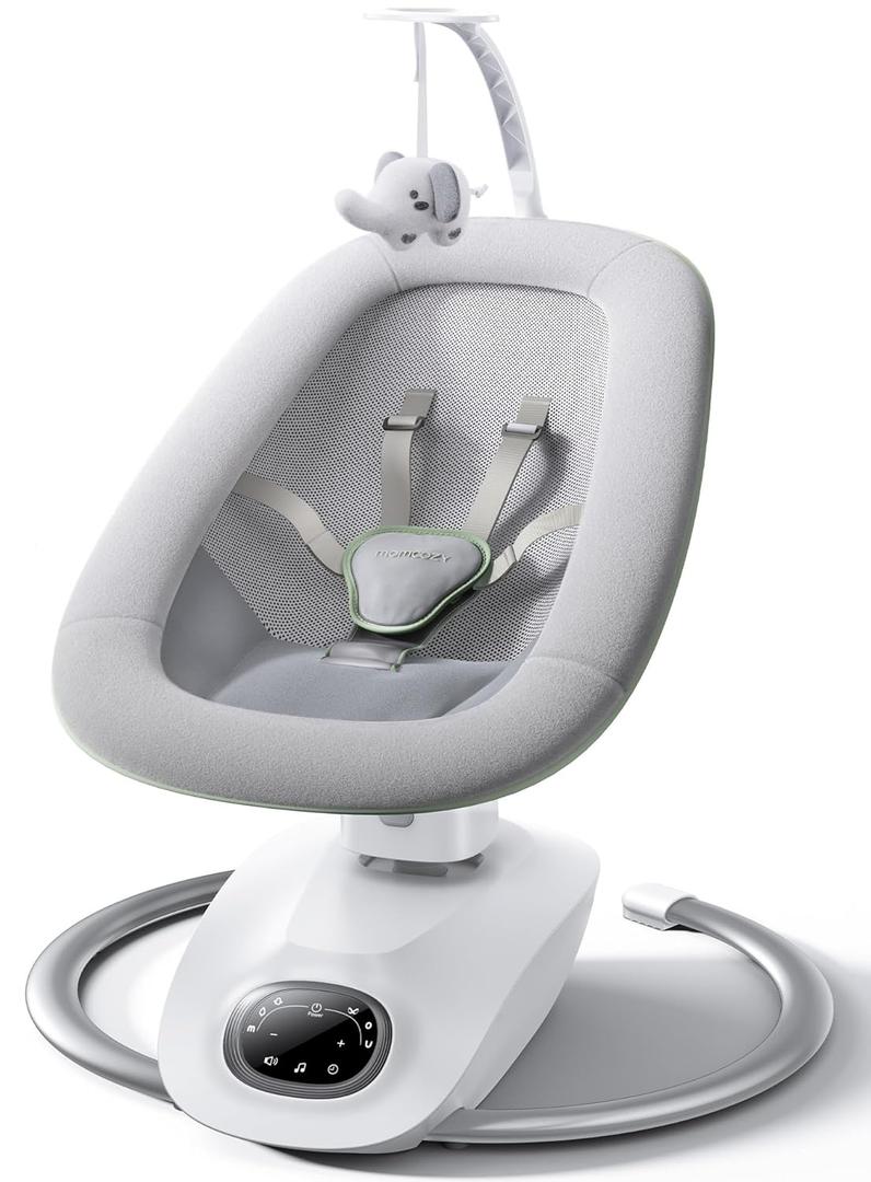 Momcozy CocoSway Baby Swing for Infants to Toddler, 3D-Motion Electric Baby Swing with 6 Motions & 4-Speeds, Remote Control, Infant Swing with 8 Preset Lullabies for Baby Boy Girl Up to 20 lbs
