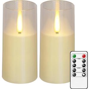Flameless LED Candles, Upgraded Realistic Flickering Pillar Battery Operated Candles with Remote Timer, Acrylic Electric Set of 2 for Romantic Ambiance and Home DecorationIvory