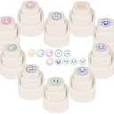 Emotion Face Planner Stamps Set of 10 - Button-Type Flash Stamps with Easy-Grip Stamper & Hang Rope for Journaling and Book Annotation