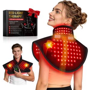 Cordless Red Light Therapy for Neck & Shoulder Relief, 118pcs LED Red Light Therapy Pad with Massage for Back, 660nm 850nm Wearable Heating Wrap for Body Muscle Relax, 5000mAh Rechargeable, Auto Timer (Black)