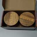 Salt Cellar, Elegant Salt and Pepper Set, 2PCS Acacia Wood Salt Container with Built-in Spoon & Swivel Lid, Engraved SALT & PEPPER Box, Salt Holder for Countertop Seasoning Storage