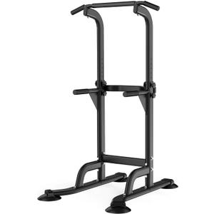 Power Tower Pull Up Bar and Dip Station, Multi-Function Home Gym, Strength Training Fitness Equipment, Height Adjustable (Black)