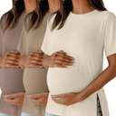 Ficerd 3 Pack Women's Maternity T Shirts, Short Sleeve Side Split Pregnancy Tops Casual Crew Neck Pregnant Tees Mama Clothes, Large