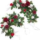 Ling's moment 2Pack 2ft Artificial Flowers Garland Lantern Flower Centerpieces Wedding Aisle Decor Chair Flowers Arch Floral for Christmas Pew Signs DIY Table Wall Window Decoration Red & Sparkle
