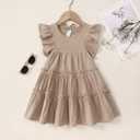 Toddler Baby Girl Dress Summer Cotton Linen Ruffle Halter Sleeveless Kids Casual Beach Party Dresses, 4 Year