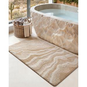 DEXI Bathroom Rug Mat 17x30, Soft and Absorbent Marble Bath Mats for Bathroom, Non Slip Machine Washable Bathmat for Shower Floor, Tub, Sink, Beige