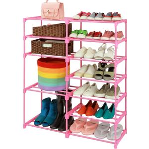 LNYZQUS 7-Tier Large Pink Shoe Rack, 24 -30 Pairs Tall Shoe Organizer Shelf, Kids Boots Stand Organizer For Garage Closet Entryway