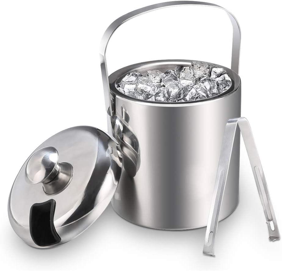 Sailnovo Mini Ice Bucket 1.2 Liter, Premium Compact Double-Wall Stainless Steel with Lid & Ice Tong, Ideal for Cocktails, Personal Bar, Small Parties - Silver