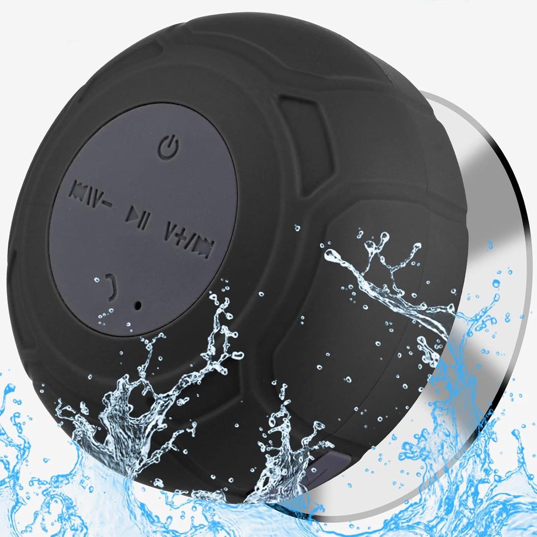 Waterproof Bluetooth Shower Speaker Portable Wireless Water-Resistant Speaker Suction Cup,Built-in Mic Gifts for Kids Speakerphone for iPhone Phone Tablet Bathroom Kitchen - Black