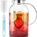 SUSTEAS 2.2 Liter 75oz Glass Pitcher with Lid, Easy Clean Heat Resistant Glass Water Carafe with Handle for Hot/Cold Beverages - Water, Cold Brew, Iced Tea & Juice, 1 Long-Handled Brush Included