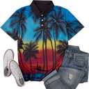 Hawaiian Golf Polo Shirts for Men Hawaiian Polo Shirts Premium Print Golf Top Moisture Wicking Dry Fit Soft Sports Tees (M)
