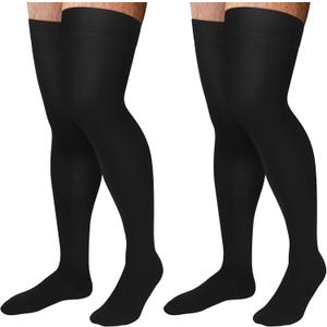 Supervitae 2 Pairs Thigh High 30-40 mmHg Compression Socks for Men & Women Extra Firm Closed Toe Thigh High Compression Socks for Swelling Edema Men and Women (XL)