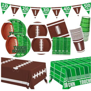 Football Party Supplies Kit Serve 24,Football Dinner Plates, Dessert Plates, Napkins, Cups,Banner,Balloon andTablecloth for Football Birthday Party Football Game Day Tailgate Party Decorations