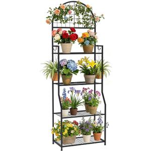 VGMiu 4 Tier Plant Stand Indoor Outdoor, Metal Plant Display Stand Plants Shelf Rack for Multiple Plants, Black Flower Plante Pots Holder for Patio Garden Balcony Living Room