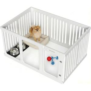 10 Pcs Combination Clear Acrylic Plastic Dog Playpen, Lightweight & Easy Assemble Playpen Divider, Durable Safety Play Pen Indoors, Puppy, Cat, Medium Animal(White, 49.2" 33.5" 23.6")