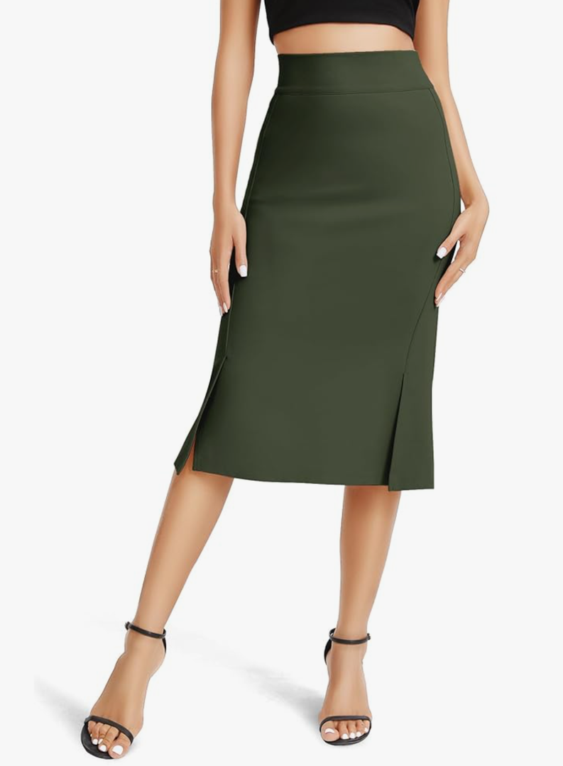 Urban CoCo Women's Stretch Office Fishtail Pencil Skirt High Waist Bodycon Midi Skirt with Slit