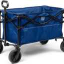 TIMBER RIDGE Folding Collapsible Wagon, Utility Push Pull Beach Wagon with All-Terrain Universal Wheels, Heavy Duty Foldable Grocery Cart for Outdoor Garden Camping Shopping, Holds 225 lbs, Dark Blue