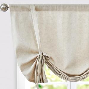 jinchan Linen Valance Curtain for Windows - Adjustable Tie Up Valance for Living Room & Bathroom Small Window Farmhouse Rustic Style Light Filtering Tie-up Shade 45 Inch Rod Pocket Natural