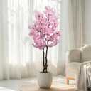 Faux Pink Cherry Blossom Tree 6ft(72in) Tall Artificial Japanese Sakura in Pot Realistic Cherry Plant Decor Handmade Natural Fake Pink Flower Tree for Wedding,Living Room,Spring Decor