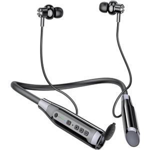 Kinobo Neckband Bluetooth Headphones6.0 Bluetooth 120 Hours PlaytimeIPX7 Sports Waterproof Earbuds with Microphone Noise Cancelling with TF Card Slot HiFi Stereo (Black)