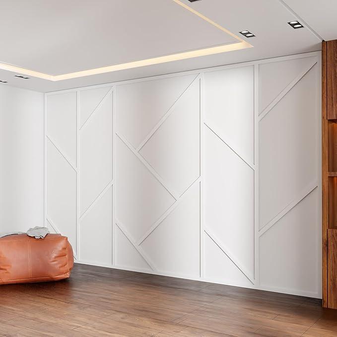 Pangda Peel and Stick Wall Molding Kit Flat Wall Molding Kit for Living Area Decor Premade Wainscoting Panels Accent Panel for Home, Office, Hallway, Dining Room(Asymmetric Style)