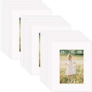 ZBEIVAN 8x10 White Picture Mats for 5x7 Pictures 25 Packs, Acid-Free White Core Bevel Cut Frame Mattes for Photos, Prints, Drawings, or Artworks