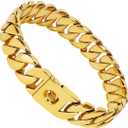 Big Dog Chain Collar, 32mm Cuban Chain Link Collar with Design Safety Buckle, 18k Gold 316L Martingale Collars, Stainless Steel Durable Chewy for All Breeds Medium/Large Dogs