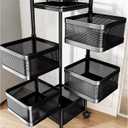 Boncun Rotating Storage Shelves Rack for Kitchen vegetable Storage Organizer Fruit Basket floor stand Shelf fruit tower Potato Onion (Black Rotating Square 5 Tier)