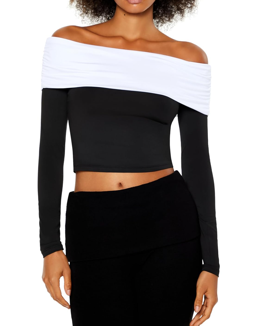 Forever 21 Women's Colorblock Off-The-Shoulder Top, Size S