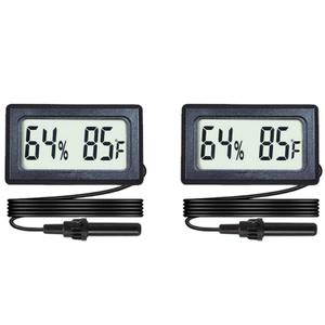 2-Pack Mini Digital Hygrometer Thermometer Gauge with Probe LCD Display Temperature Fahrenheit Humidity Meter for Incubator Reptile Plant Terrarium Sealed Containers Guitar Case