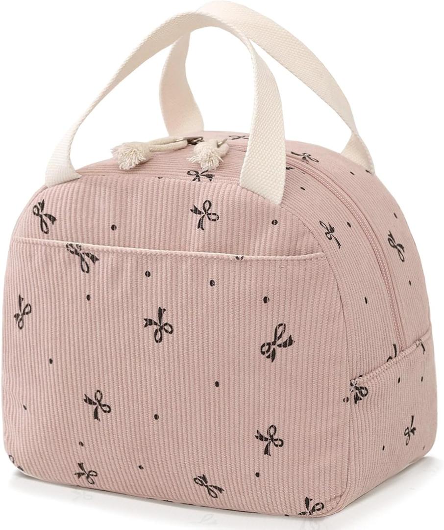 Lunch Bag for Women Men Cute Corduroy Lunch Tote Bags Reusable Insulated Lunch Box Large Capacity Reusable Insulated Cooler for Work/Picnic/Travel