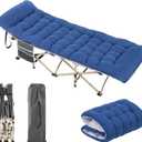 Yaheetech Folding Camping Cot Portable Outdoor Bed for Adults w/Mat & Storage Bag & Carry Bag, Heavy Duty Cots for Outdoor Travel & Office/Home Nap (Gray Cot/Blue Pad)