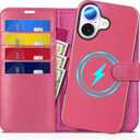 TUCCH Case for iPhone 16, [Detachable] 2 in1 Magnetic PU Leather Wallet Case with RFID Blocking [Wireless Charging] 4 Card Slot Kickstand Removable Shockproof Cover Compatible with iPhone 16, Hot Pink