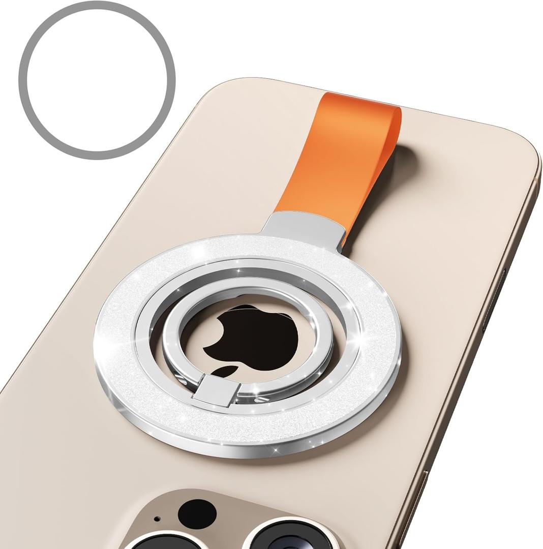 Magnetic Phone Ring Holder,Two-Sided Magnetic Cell Phone Grip Stand Ring Kickstand,360Rotating Finger Stand Compatible for iPhone 16,15,14,13 12 Pro/Max/Plus,Samsung Galaxy,Android,Silvery