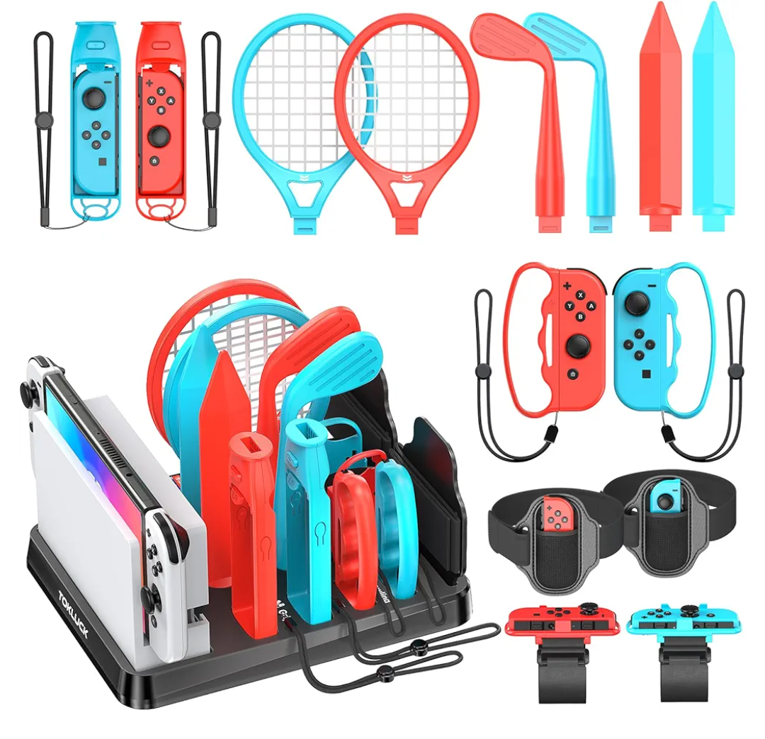 Switch Sports Accessories Kit with Storage Station - Compatible with Switch/OLED & Joy-con, Ideal for Family Sports Party Game Organization Nintendo 3DS&2DS Wii U PS3 Interactive Gaming Figures
