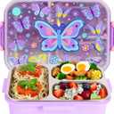 Stainless Steel Bento Lunch Box for Kids, 800ml/27oz BPA-Free Leak-Proof Food Containers with 3 Compartments, Freezer & Dishwasher Safe, Back to School Students Lunches Size for Ages 3-7 (B05. Butterfly)
