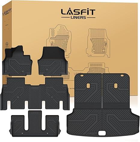 LASFIT Floor Mats & Cargo Mats for KIA EV9 2026 2025 2024 (Only Fit for 6-Seats 2nd Bucket Seat,Not 7-Seats), All Weather TPE Custom Fit Kia EV9 2024-2026 Full Set Car Accessories Floor Liners