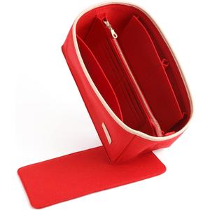 Doxo Purse Organizer Insert & Base Shaper 2pc Set, Felt Handbag Bag Fit LV Speedy & Neverfull More (L-Red)