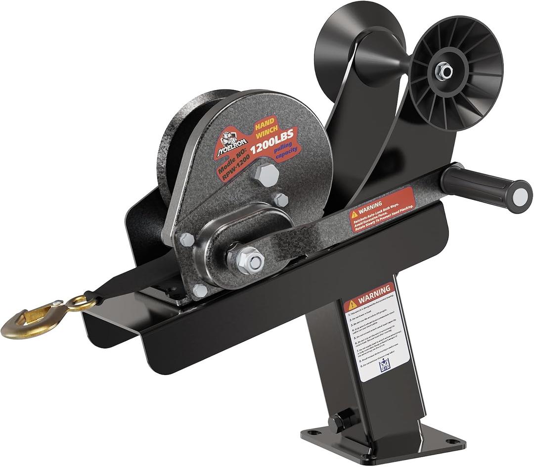 Adjustable Boat Trailer Winch Post Stand with 1200LBS Winch & Bow Roller, Fits 3"x4" Tongue, Carbon Steel Stand with Rust-Resistant Coating and Included U-Bolts for Installation, Black 