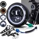 7 Inch LED Motorcycle Headlight Round DOT Approved With Housing Bucket Turn Signals DRL Halo Ring Angle Eyes Hi/Lo Beam Headlight w/Fork Clamp Bracket for H-arley Honda Yamaha Motorcycle
